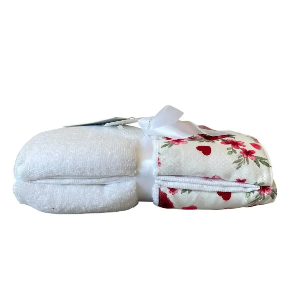 Rachel Zoe Hand Towels FLOWERS & HEARTS 18x28 Cotton Valentines Day Set of 2 NEW